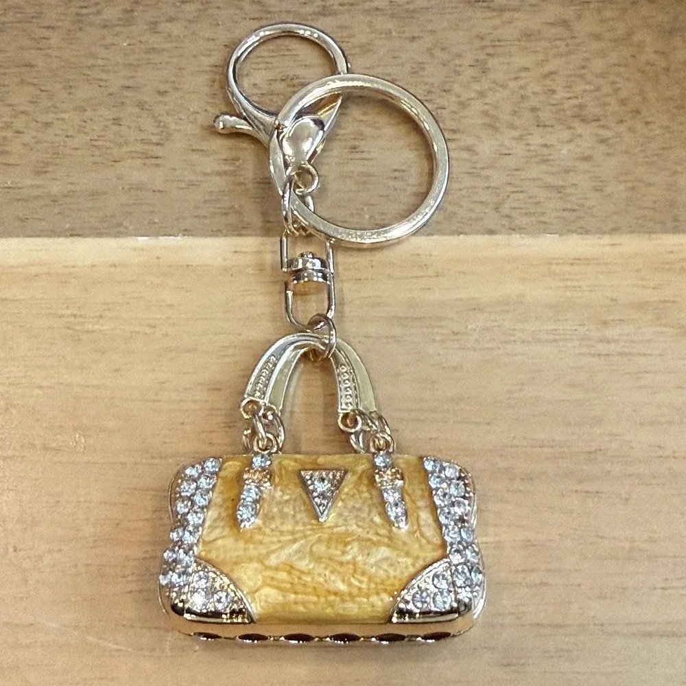 Yellow Large Gold Tone Purse-Shape Bling Key‎ Chain Fob Purse Charm NEW